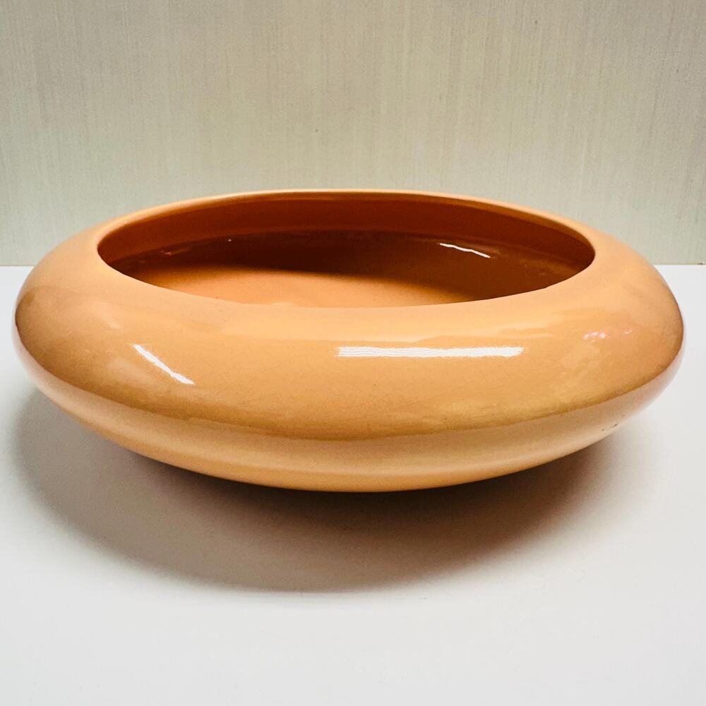 Vintage MCM Shallow Planter Bowl Peach Glossy Glaze